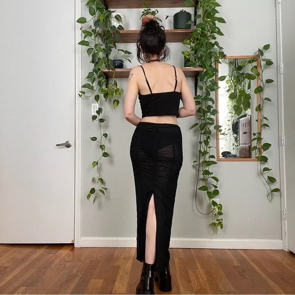 Sheer Mesh Maxi Pencil Skirt with Slit - S - Picture 2 of 8